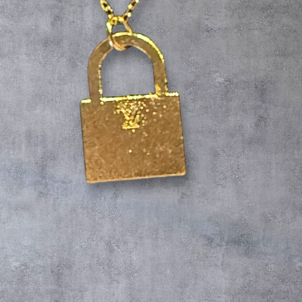 Upcycled Louis Vuitton Gold and Blue Padlock Pendant Necklace - Picture 3 of 3